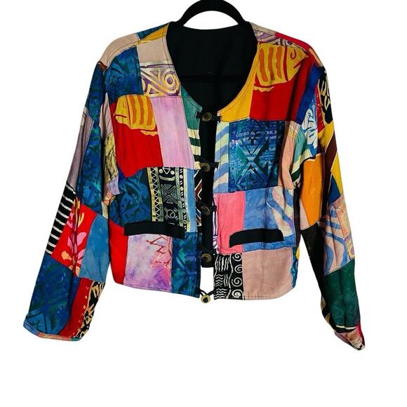 Handmade Quilted Patchwork Jacket Womens S/M Colorful Boho Batik Art to Wear - Picture 1 of 8